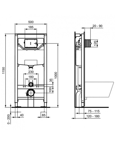 Комплект унитаза с инсталляцией Ideal Standard Connect Air E212101 с сиденьем Микролифт
