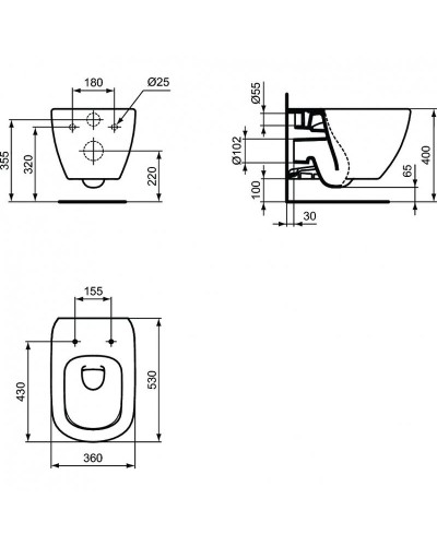 Комплект унитаза с инсталляцией Ideal Standard Tesi T386801 с сиденьем Микролифт