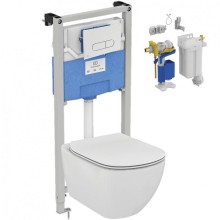 Комплект унитаза с инсталляцией Ideal Standard Tesi R029901 с сиденьем Микролифт и клавишей смыва Хром