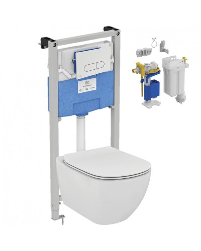 Комплект унитаза с инсталляцией Ideal Standard Tesi R029901 с сиденьем Микролифт и клавишей смыва Хром