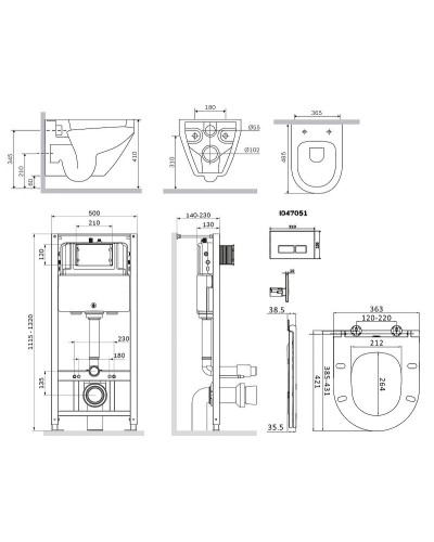 Комплект унитаза с инсталляцией AM.PM Spirit V2.0 CK70HA с сиденьем Микролифт с клавишей смыва Хром с гигиеническим душем и аксессуарами для ванной к