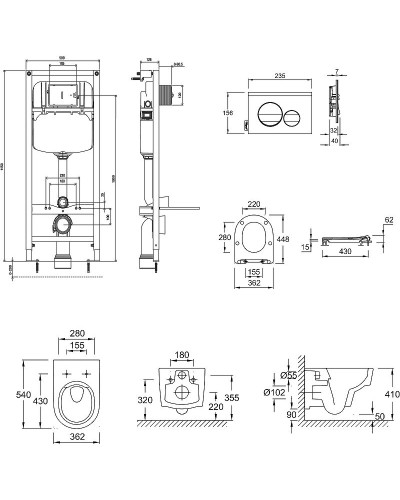 Комплект унитаза с инсталляцией Jacob Delafon Odeon Rive Gauche E21745RU-00 с сиденьем Микролифт и клавишей смыва Хром