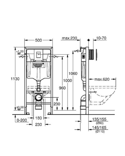 Комплект унитаза AM.PM Awe C111738SC с инсталляцией Grohe Rapid SL 38772001 с сиденьем Микролифт и клавишей смыва Хром