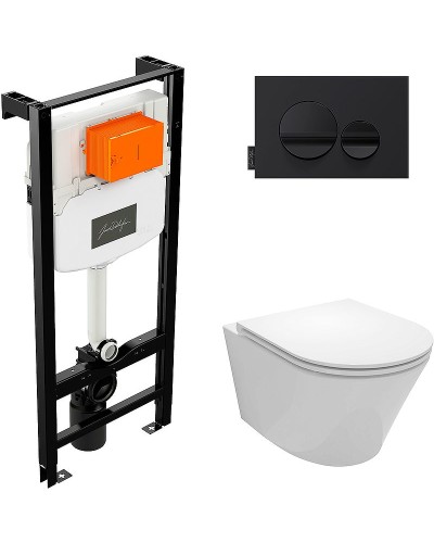 Комплект унитаза с инсталляцией Jacob Delafon Rodin+ E21748RU-00 с сиденьем Микролифт и Черной клавишей смыва