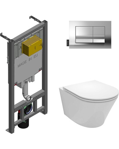 Комплект унитаза с инсталляцией Jacob Delafon Rodin+ E21749RU-00 с сиденьем Микролифт и клавишей смыва Хром