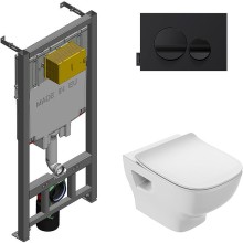 Комплект унитаза с инсталляцией Jacob Delafon Struktura E21750RU-00 с сиденьем Микролифт и клавишей смыва Черная