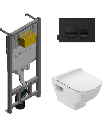 Комплект унитаза с инсталляцией Jacob Delafon Struktura E21750RU-00 с сиденьем Микролифт и клавишей смыва Черная