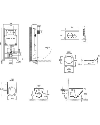 Комплект унитаза с инсталляцией Jacob Delafon Struktura E21750RU-00 с сиденьем Микролифт и клавишей смыва Черная