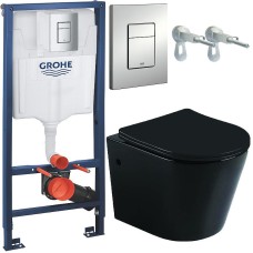 Комплект унитаза CeramaLux B2330B с инсталляцией Grohe Rapid SL 38772001 с сиденьем Микролифт и клавишей смыва Хром