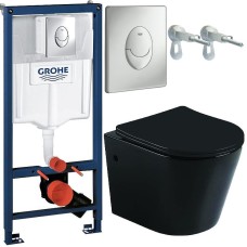 Комплект унитаза CeramaLux B2330В с инсталляцией Grohe Rapid SL 38721001 с сиденьем Микролифт и клавишей смыва Хром