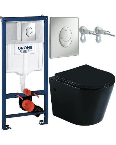 Комплект унитаза CeramaLux B2330В с инсталляцией Grohe Rapid SL 38721001 с сиденьем Микролифт и клавишей смыва Хром