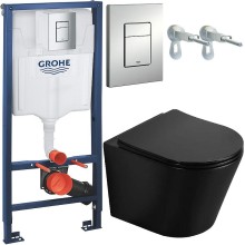Комплект унитаза CeramaLux B2330-1MB с инсталляцией Grohe Rapid SL 38772001 с сиденьем Микролифт и клавишей смыва Хром