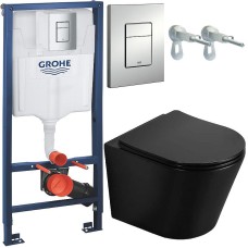 Комплект унитаза CeramaLux B2330-1MB с инсталляцией Grohe Rapid SL 38772001 с сиденьем Микролифт и клавишей смыва Хром