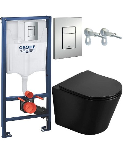 Комплект унитаза CeramaLux B2330-1MB с инсталляцией Grohe Rapid SL 38772001 с сиденьем Микролифт и клавишей смыва Хром