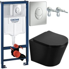 Комплект унитаза CeramaLux B2330-1MB с инсталляцией Grohe Rapid SL 38721001 с сиденьем Микролифт и клавишей смыва Хром