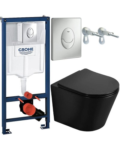 Комплект унитаза CeramaLux B2330-1MB с инсталляцией Grohe Rapid SL 38721001 с сиденьем Микролифт и клавишей смыва Хром