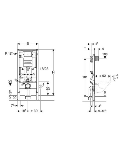 Комплект унитаза с инсталляцией Geberit iCon Rimfree 500.060.TC.I с сиденьем Микролифт и Белой матовой клавишей смыва