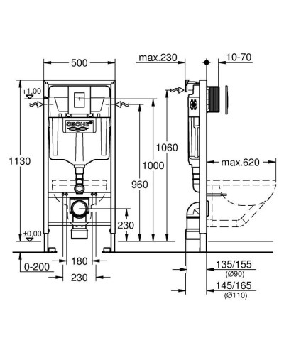 Комплект подвесной унитаз Vitra S20 5507B003-0101 + 77-003-009 + система инсталляции Grohe 38775001