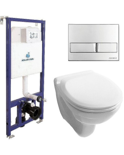 Комплект унитаза Jika Lyra 8.2137.0.000.000.3+8.9337.0.300.063.9 с инсталляцией Koller Pool DUNE1200SL+Neon с сиденьем и клавишей смыва Хром
