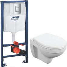Комплект унитаза Cersanit Delfi TPL S-MZ-DELFI-PL с инсталляцией Grohe Rapid SL 38772001 с сиденьем Микролифт и клавишей смыва Хром