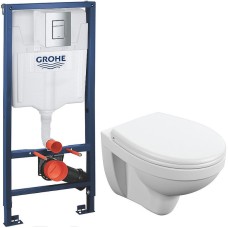 Комплект унитаза Cersanit Delfi TPL S-MZ-DELFI-PL с инсталляцией Grohe Rapid SL 38772001 с сиденьем Микролифт и клавишей смыва Хром