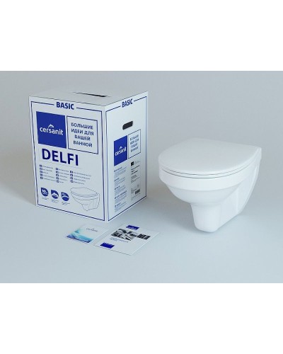 Комплект унитаза Cersanit Delfi TPL S-MZ-DELFI-PL с инсталляцией Grohe Rapid SL 38772001 с сиденьем Микролифт и клавишей смыва Хром