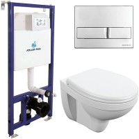 Комплект унитаза Cersanit Delfi TPL S-MZ-DELFI-PL с инсталляцией Koller Pool DUNE1200SL+Neon с сиденьем Микролифт и клавишей смыва Хром