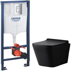 Комплект унитаза CeramaLux 5171MB с инсталляцией Grohe Rapid SL 38772001 с сиденьем Микролифт и клавишей смыва Хром