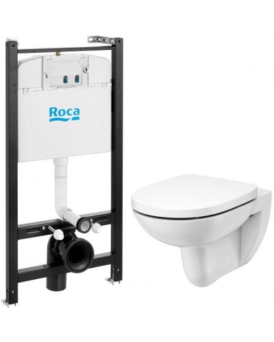 Комплект унитаза с инсталляцией Roca Debba Round Pack Rimless 893104980 с сиденьем Микролифт без клавиши смыва