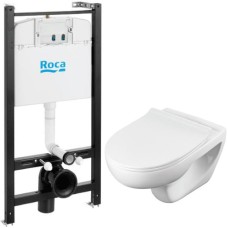 Комплект унитаза с инсталляцией Roca Victoria Pack Rimless 893105010 с сиденьем Микролифт без клавиши смыва