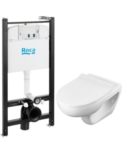 Комплект унитаза с инсталляцией Roca Victoria Pack Rimless 893105010 с сиденьем Микролифт без клавиши смыва