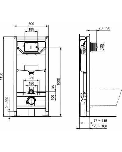 Комплект унитаза с инсталляцией Ideal Standard Connect Air Prosys K819501PA15 с сиденьем Микролифт без клавиши смыва