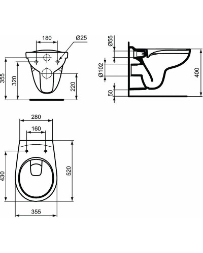 Комплект унитаза с инсталляцией Ideal Standard Eurovit Prosys K881201PT15 с сиденьем Микролифт без клавиши смыва