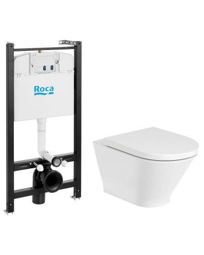 Комплект унитаза с инсталляцией Roca The Gap Round Pack Rimless 893105000 с сиденьем Микролифт без клавиши смыва