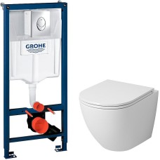 Комплект унитаза Grossman GR-4455S с инсталляцией Grohe Rapid SL 38721001 с сиденьем Микролифт и клавишей смыва Хром