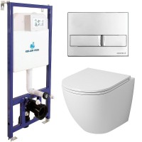 Комплект унитаза Grossman GR-4455S с инсталляцией Koller Pool DUNE 1200SL+Neon с сиденьем Микролифт и клавишей смыва Хром