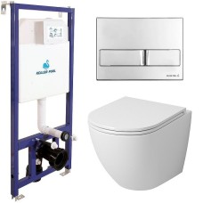 Комплект унитаза Grossman GR-4455S с инсталляцией Koller Pool DUNE 1200SL+Neon с сиденьем Микролифт и клавишей смыва Хром