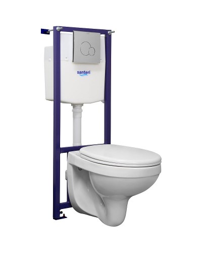 Комплект унитаза с инсталляцией Santeri Альфа 1.3816.4.S00.00B.0 с сиденьем Микролифт и клавишей смыва Хром