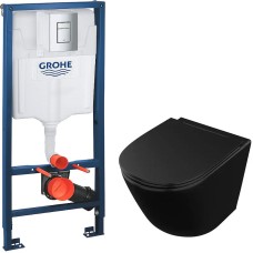 Комплект унитаза Owl 1975 Vind Cirkel-H OWLT190305 с инсталляцией Grohe Rapid SL 38772001 с сиденьем Микролифт и клавишей смыва Хром