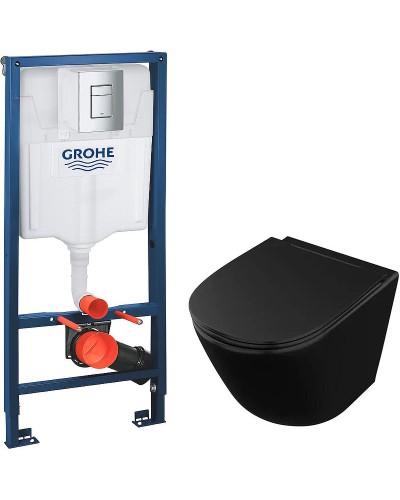 Комплект унитаза Owl 1975 Vind Cirkel-H OWLT190305 с инсталляцией Grohe Rapid SL 38772001 с сиденьем Микролифт и клавишей смыва Хром