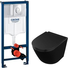 Комплект унитаза Owl 1975 Vind Cirkel-H OWLT190305 с инсталляцией Grohe Rapid SL 38721001 с сиденьем Микролифт и клавишей смыва Хром