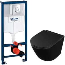 Комплект унитаза Owl 1975 Vind Cirkel-H OWLT190305 с инсталляцией Grohe Rapid SL 38721001 с сиденьем Микролифт и клавишей смыва Хром