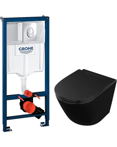 Комплект унитаза Owl 1975 Vind Cirkel-H OWLT190305 с инсталляцией Grohe Rapid SL 38721001 с сиденьем Микролифт и клавишей смыва Хром