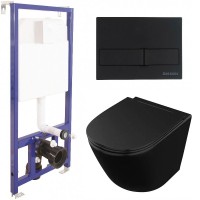 Комплект унитаза Owl 1975 Vind Cirkel-H OWLT190305 с инсталляцией Berges Wasserhaus Novum L5 040215 с сиденьем Микролифт и Черной матовой клавишей смыва