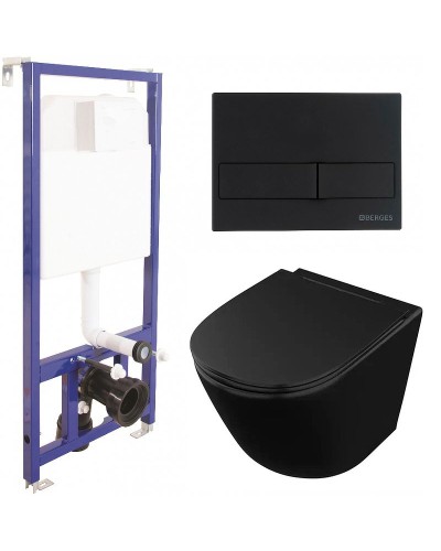 Комплект унитаза Owl 1975 Vind Cirkel-H OWLT190305 с инсталляцией Berges Wasserhaus Novum L5 040215 с сиденьем Микролифт и Черной матовой клавишей смыва