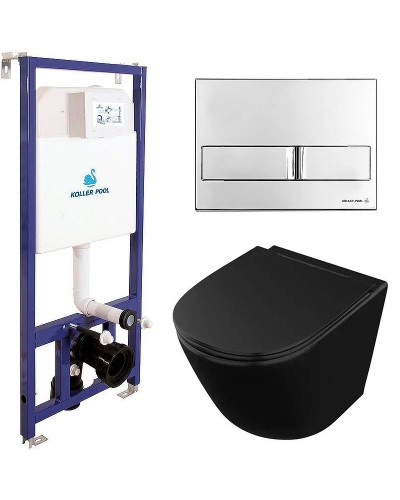 Комплект унитаза Owl 1975 Vind Cirkel-H OWLT190305 с инсталляцией Koller Pool DUNE1200SL+Neon с сиденьем Микролифт и клавишей смыва Хром