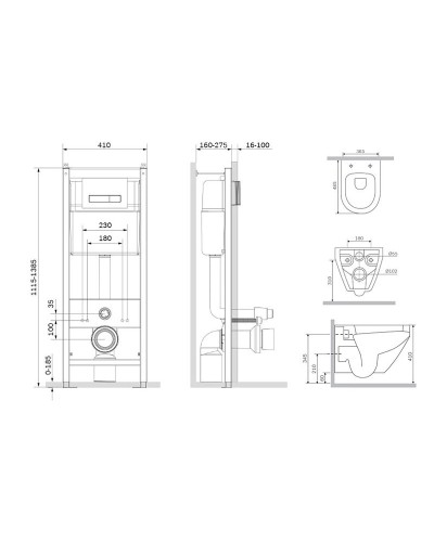 Комплект унитаза с инсталляцией AM.PM Sprit FlashClean IS30201.701700 с сиденьем Микролифт и Белой клавишей смыва