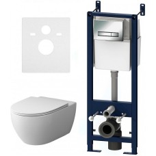 Комплект унитаза с инсталляцией AM.PM Awe FlashClean IS30251.111700 с сиденьем Микролифт и клавишей смыва Хром