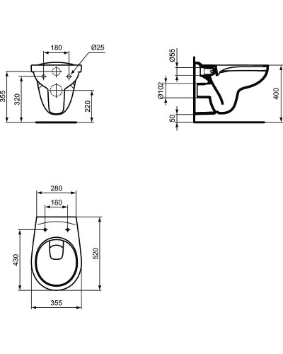 Комплект унитаза с инсталляцией Ideal Standard Prosys Eco Frame Eurovit W660101 с сиденьем Микролифт