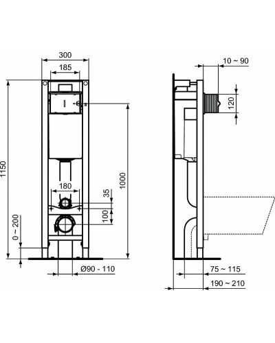 Комплект унитаза с инсталляцией Ideal Standard Prosys Eco Frame Eurovit W660101 с сиденьем Микролифт